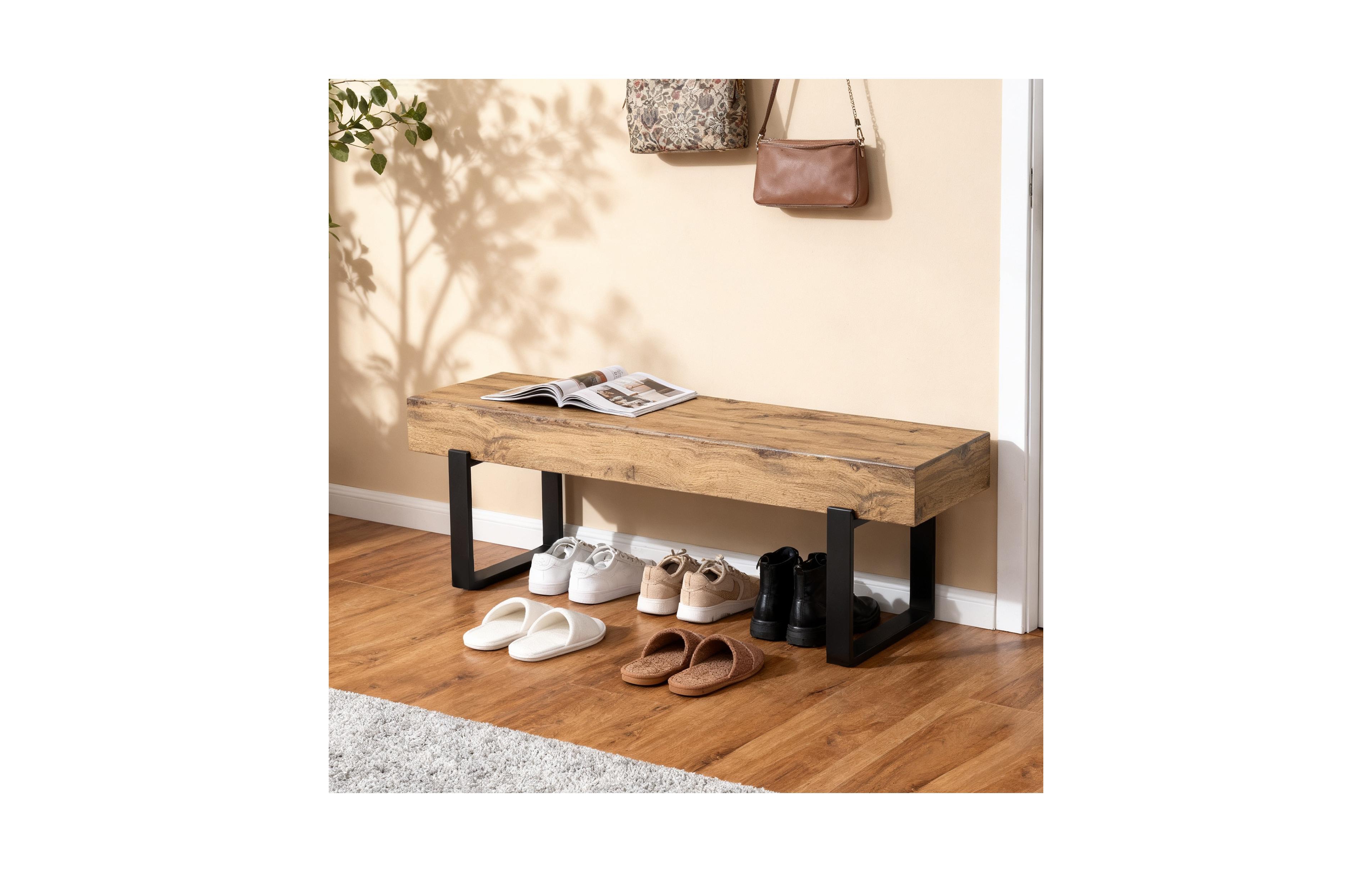 Rainsken Wooden Ottoman Bench, Farmhouse Bench for Living Room, Entryway Benches, Kitchen Table Bench (Wood)