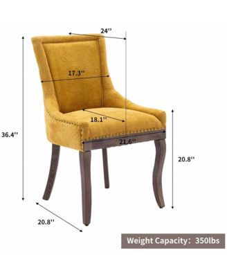 Extra Large Side Dining Chairs Set of 2, Fabric Upholstered Kitchen Chairs with Nail Head Decoration and Solid Wood Legs for Dining Room