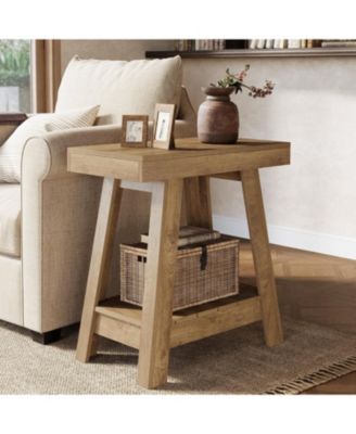 2-Tier Wooden End Table, Farmhouse Style, Rustic Grey, Small Sofa Side Table with Storage, Slim Nightstand