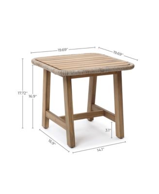  Outdoor Side Table, Acacia Wood Patio End Table with Woven Wicker Trim, Small Outdoor Accent Tables for Patio, Balcony, Garden