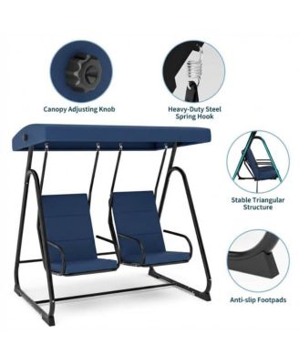 2 Person Patio Swing with Adjustable Canopy, Removable Cushions, Heavy Duty Steel Frame, Weather Resistant Design
