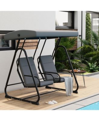 2 Person Patio Swing with Adjustable Canopy, Removable Cushions, Heavy Duty Steel Frame, Weather Resistant Design