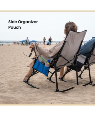 2-Pack Foldable Rocking Camp Chair, XL Cup Holder, Side Pocket, Space-Saving Folding, Swinging Rocker, Camping, Fishing, Patio, Blue