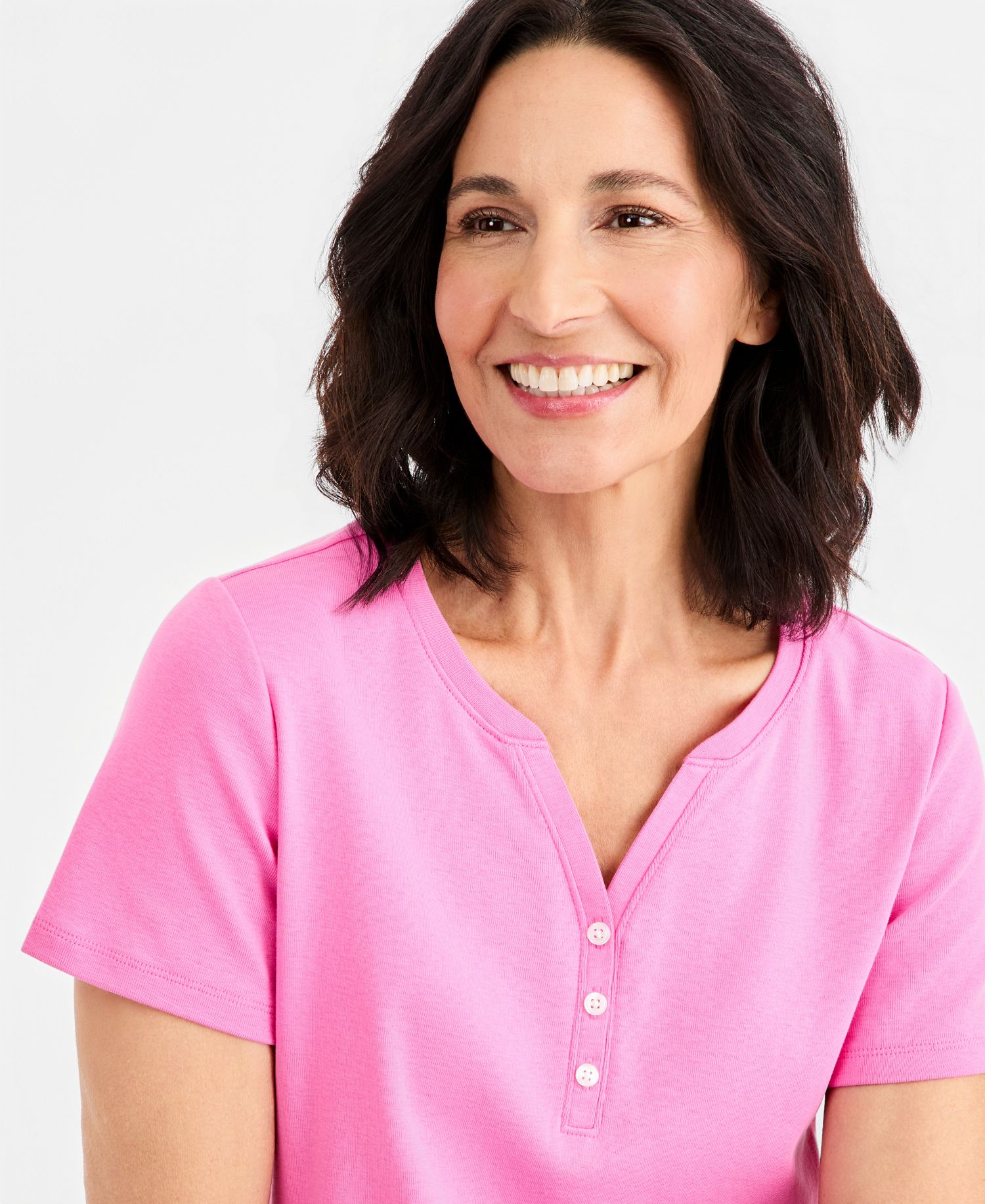 Women's Short-Sleeve Cotton Henley Top