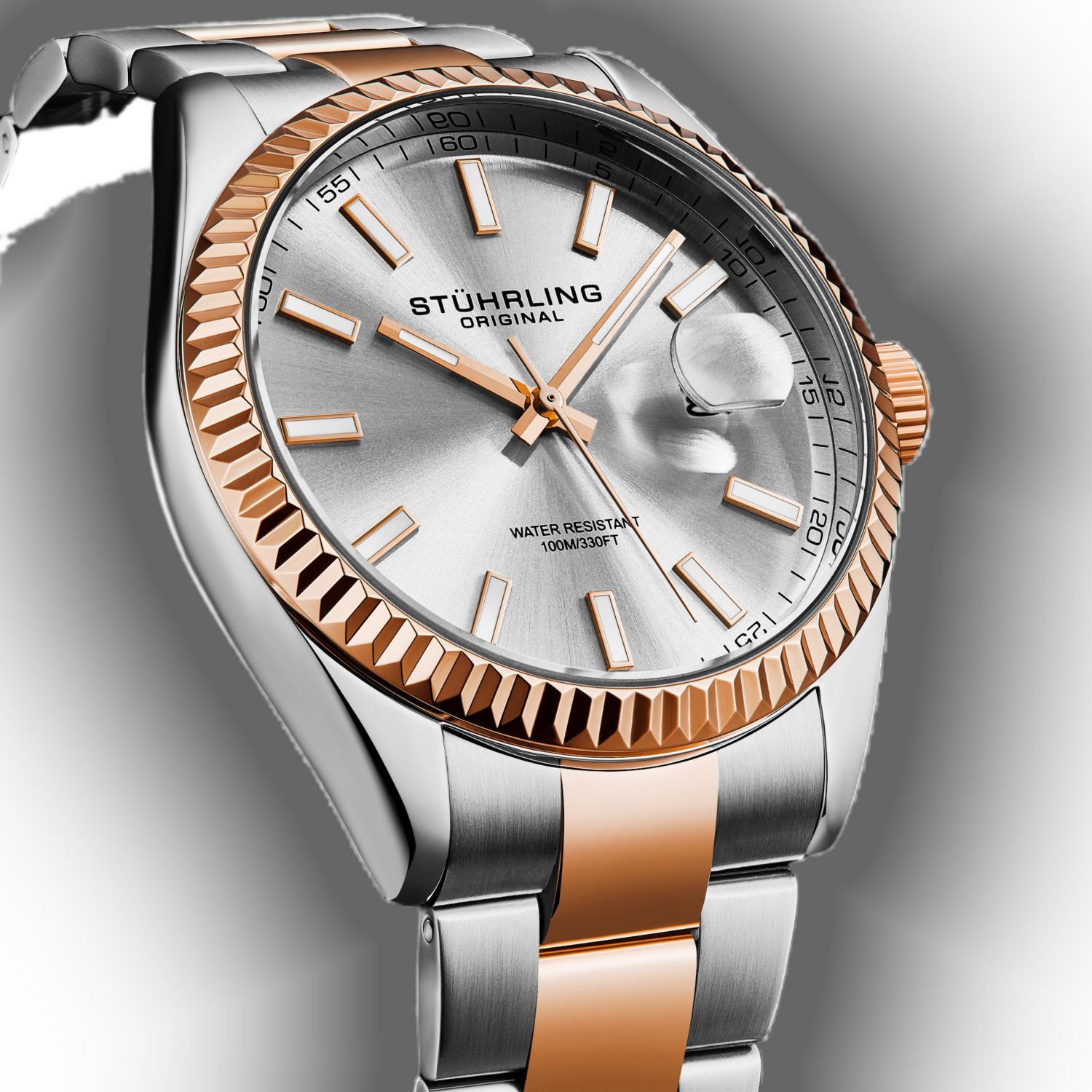 Vanguard 4069 Men s Quartz Watch - 42mm, Silver Dial, Rose Gold-Tone Bezel, Two-Tone Bracelet, Date, 100M Water Resistant