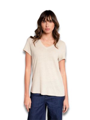 Women's Relaxed V-Neck Linen Blend T-Shirt