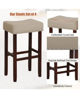 Set of 4 Bar Stools Bar Height Saddle Kitchen Chairs with Wooden Legs