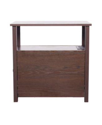  Farmhouse End Table with Charging Station, 4-Tier Storage, 23.98 x 14.02 x 24.02 in