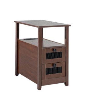  Farmhouse End Table with Charging Station, 4-Tier Storage, 23.98 x 14.02 x 24.02 in