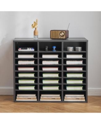 24-Compartment Wood Literature Organizer with Adjustable Shelves, 29.0 x 12.0 x 24.4 in
