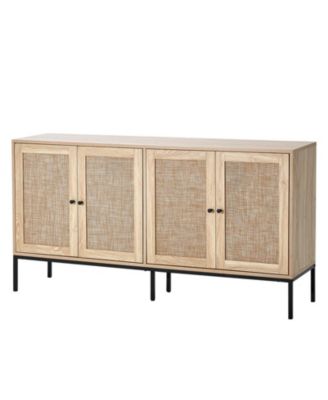 Rattan Cabinet, Rattan Storage Cabinet with 4 Magnetic Doors and Adjustable Shelves, Sideboard Buffet Cabinet for Hallway, Entryway, Living Room