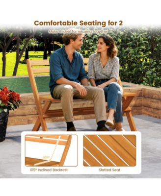 Two Person Acacia Wood Patio Garden Bench with High Capacity