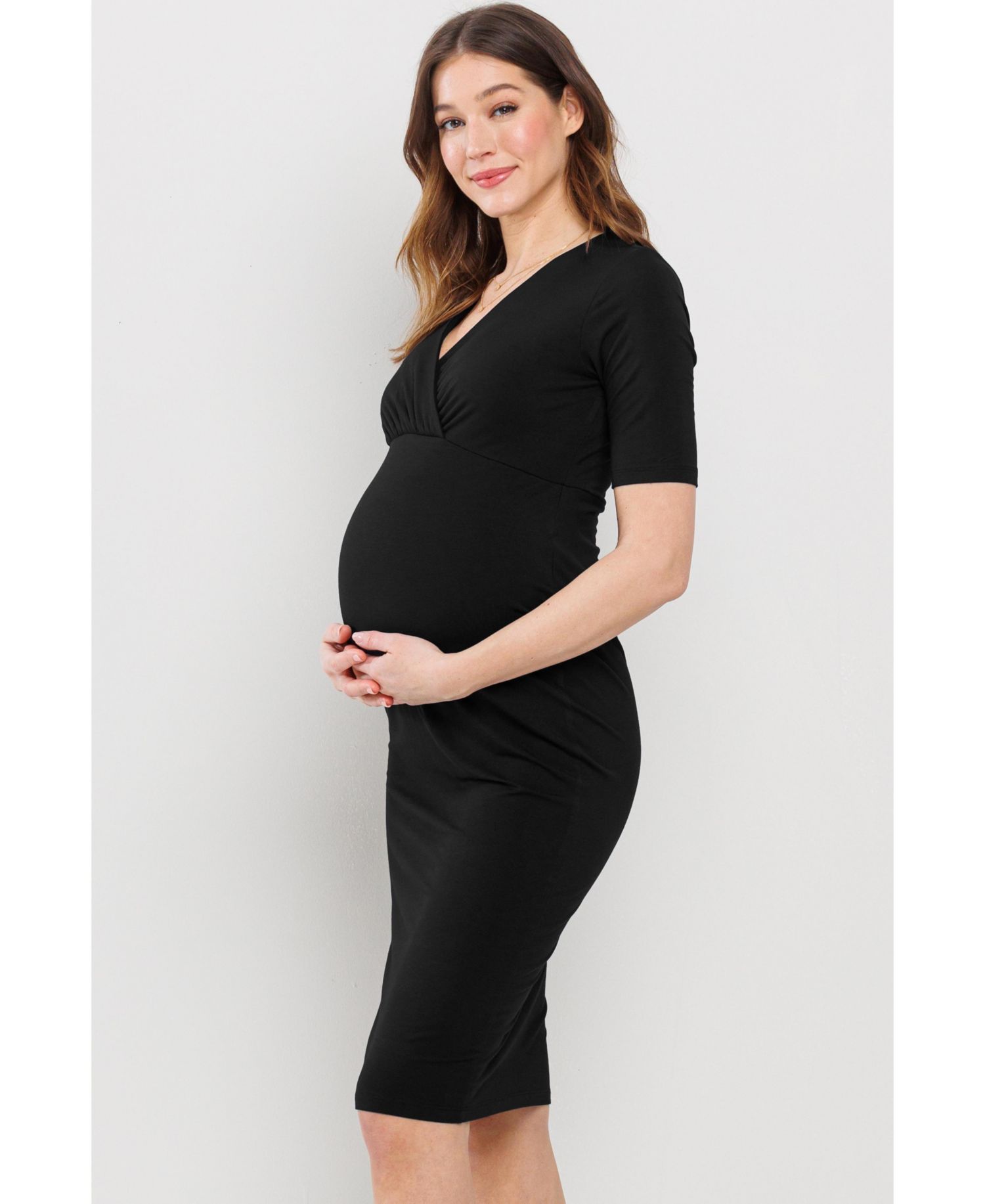 Women's Wrap V-Neck Nursing Midi Dress