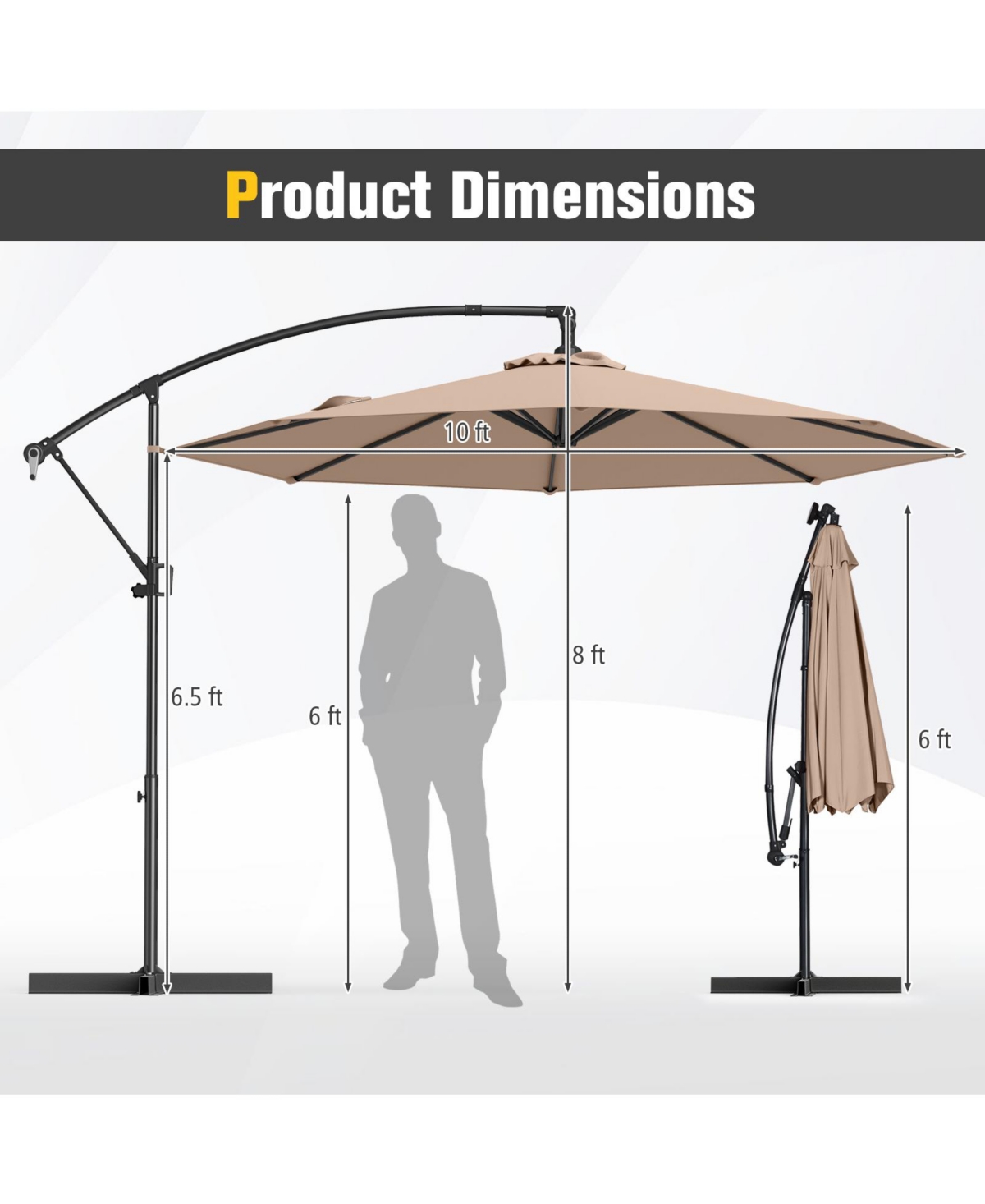 Gouun 10 ft Offset Cantilever Patio Umbrella with Infinite Tilt and 360 Rotation