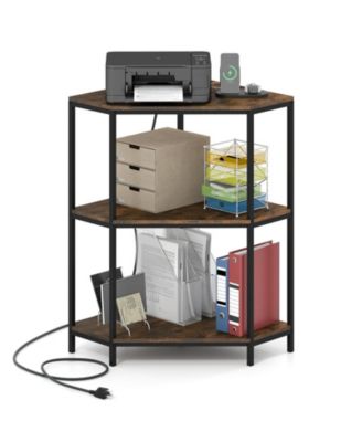 Corner Printer Stand 3-Tier with Charging Station