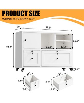 Metal Filing Cabinet with Lock, 2-Drawer File Cabinet with Open Storage Shelves and Full-Extension Slides, Holds A4/Legal/Letter Files