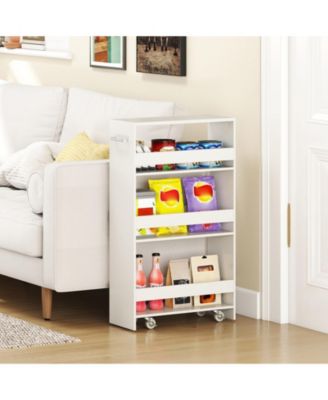 4-Tier Slim Rolling Kitchen Cart with Open Shelves and Guard Rails