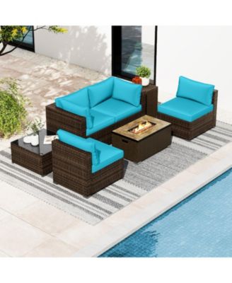 7 Piece Outdoor Furniture Set with Fire Pit Table and Propane Tank Cover