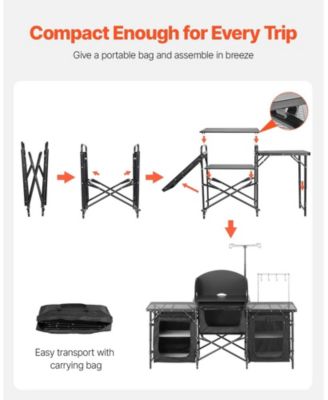 Portable Camping Kitchen Table Cook Station With Storage for BBQ and Picnic