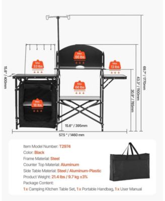 Portable Aluminum Camping Kitchen Table With Storage for BBQ and Picnic