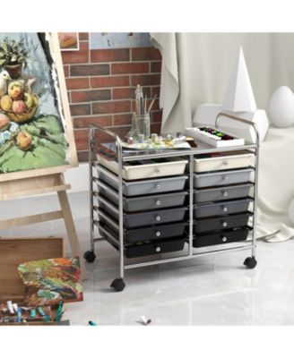12-Drawer Mobile Storage Trolley with Visible Drawers and Dual Push Handles
