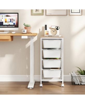 5-Drawer Rolling Storage Cart with Wooden Tabletop, Metal Frame and Lockable Casters