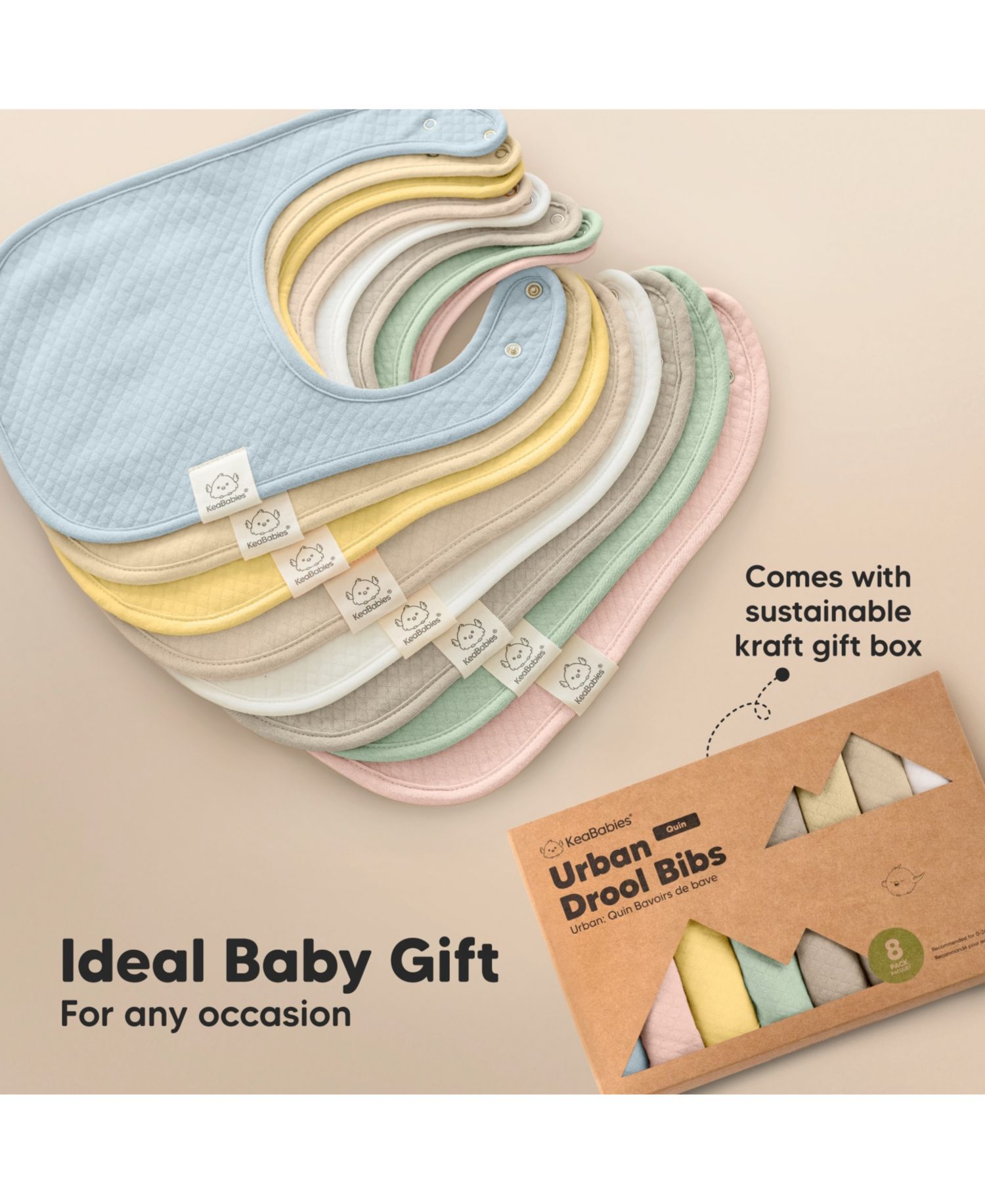 8pk Quin Baby Bibs for Drooling and Teething, Cotton Drool Bibs, Newborn Baby Boys, Baby Girls Bibs