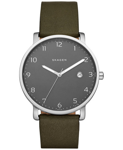 Skagen Men's Hagen Green Leather Strap Watch 40mm SKW6306