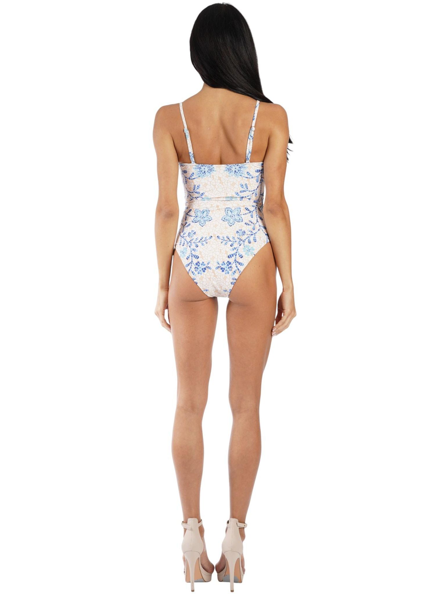Women's Blue Floral Cut-Out One Piece Swimsuit - Elegant Resort Swimwear