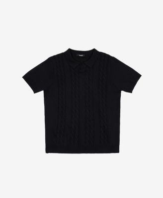 Boys 4-18 Cable Knit Short Sleeve Johnny Collar Sweater Polo