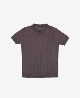 Boys 4-18 Cable Knit Short Sleeve Johnny Collar Sweater Polo