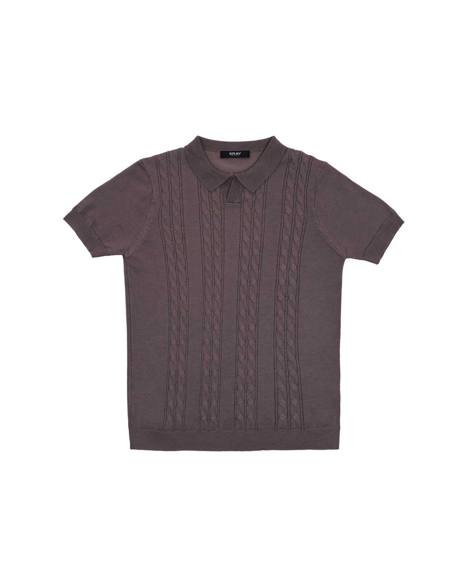 Boys Boy's Size 4-18 Cable Knit Short Sleeve Johnny Collar Sweater Polo