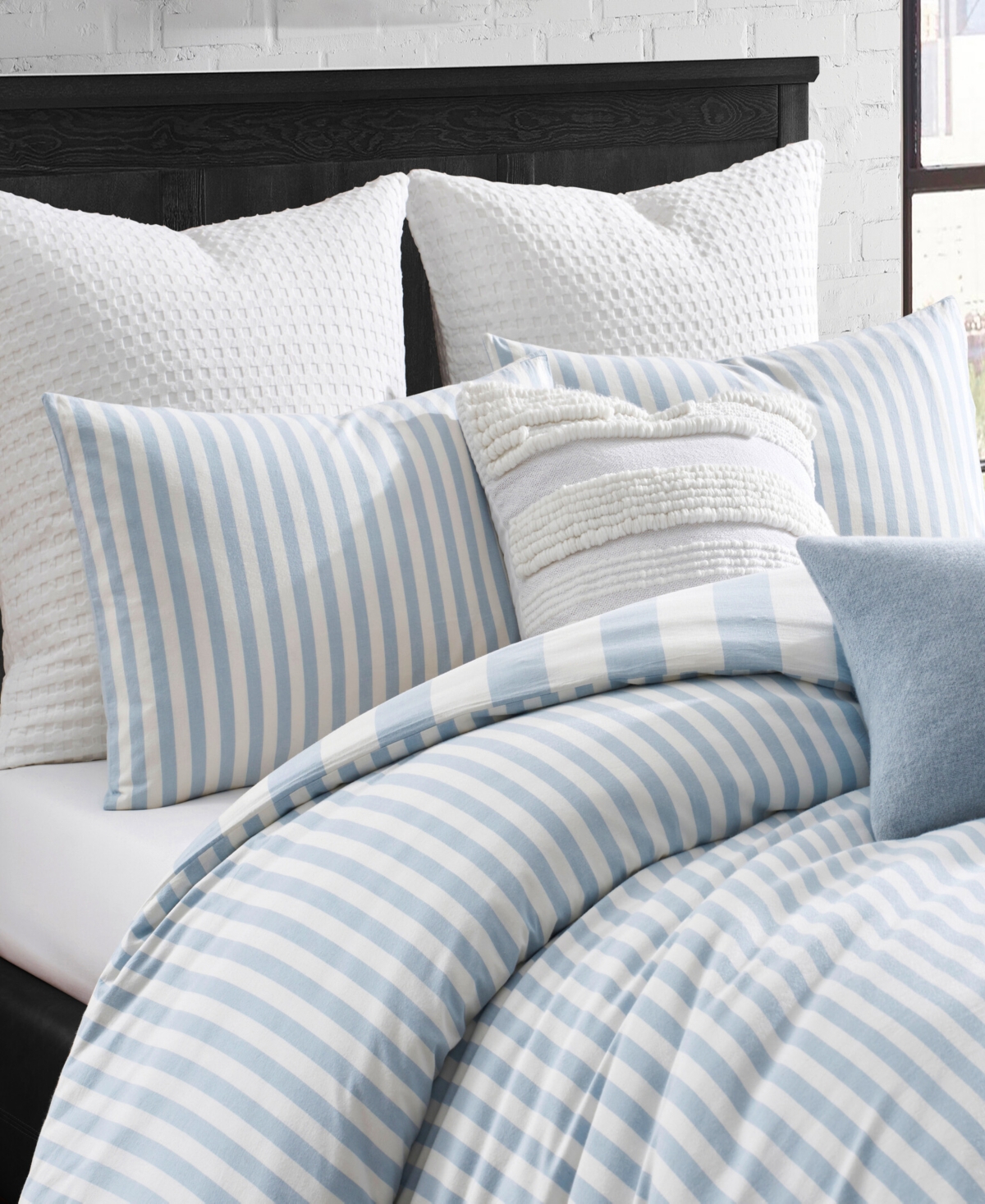 Dkny Reversible Stripe Vintage Washed Cotton 3-Pc. Duvet Set