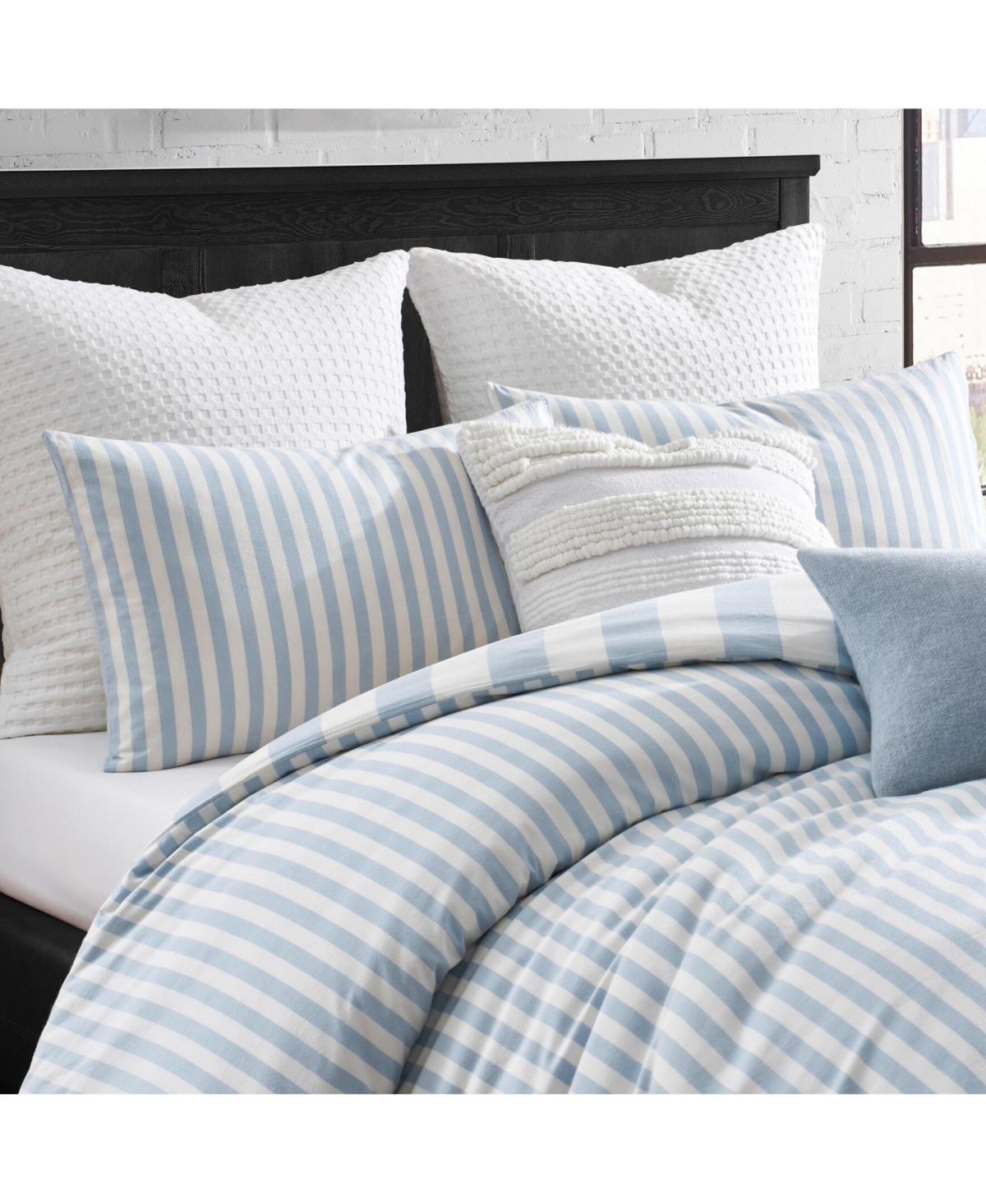 Dkny Reversible Stripe Vintage Washed Cotton 3-Pc. Duvet Set