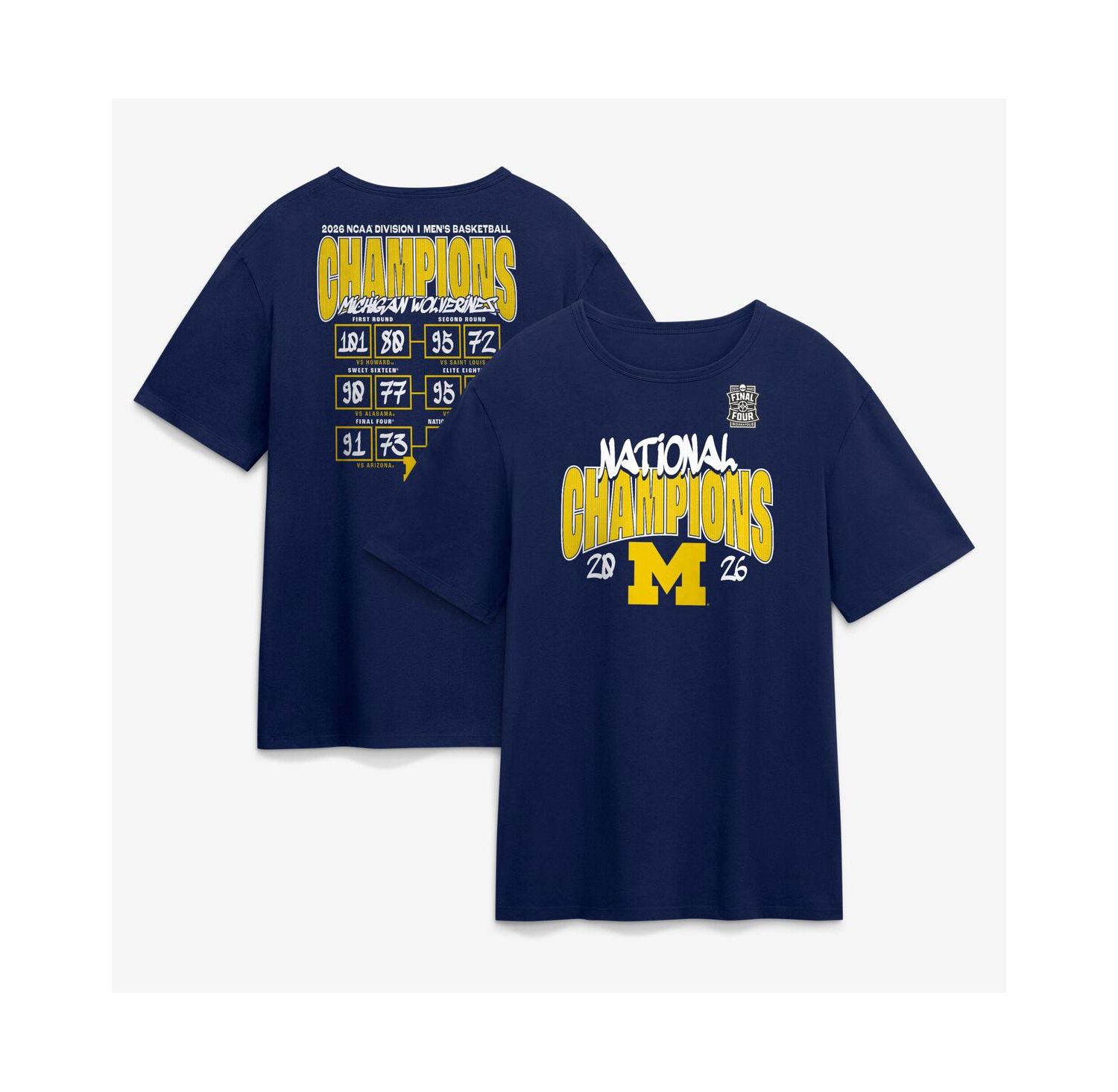 Men's Navy Michigan Wolverines 2026 NCAA Men's Basketball National Champions Schedule T-Shirt