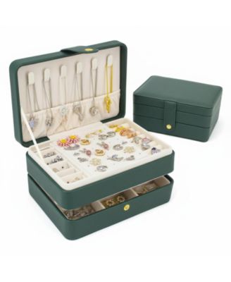 Double Layers PU Leather Jewelry Travel Organizer Case for Women Gift