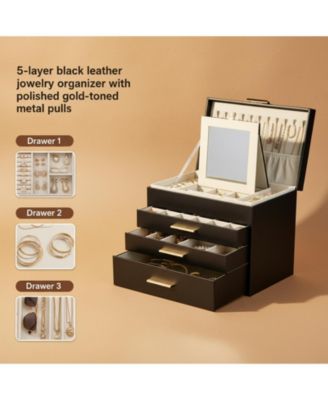 5 Layer Jewelry Organizer Box with Necklace Hanger Drawers Earrings Bracelet Storage Gifts
