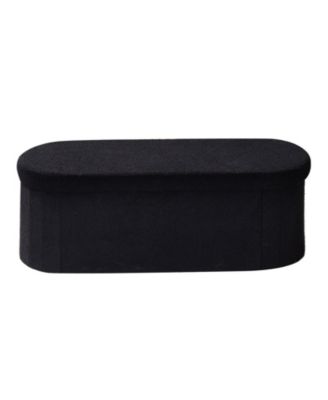 Oval Storage Ottoman Bench, Foldable Teddy Fleece End of Bed Bench, 660 lbs Capacity