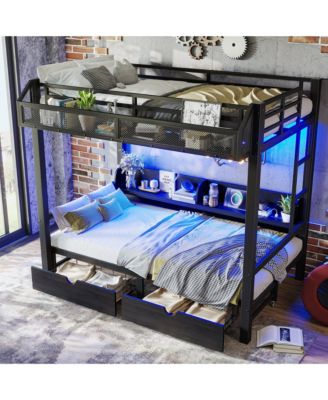 Twin over Twin Bunk Bed with Storage Shelves and Drawers