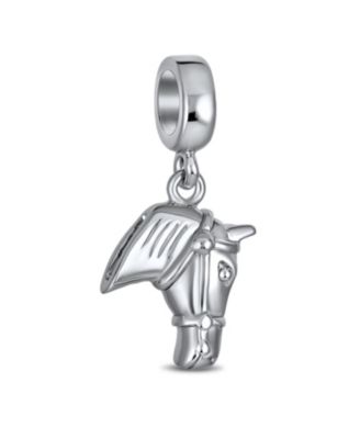 Western Equestrian Horse Dangle Charm Bead .925 Sterling Silver European Bracelet