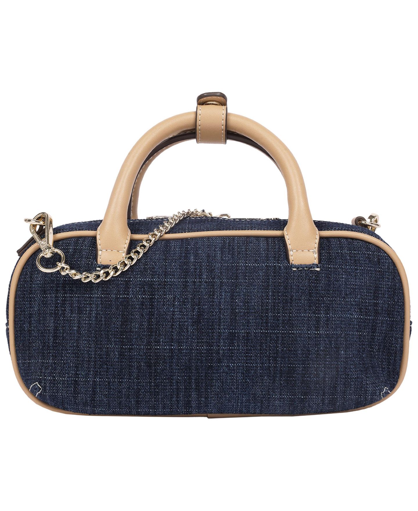 Женская сумка True Religion Bentley Denim and PU Mini Satchel - Top Handle Crossbody Handbag with Chain Detail, цвет: Рыжевато-коричневый — фото 4