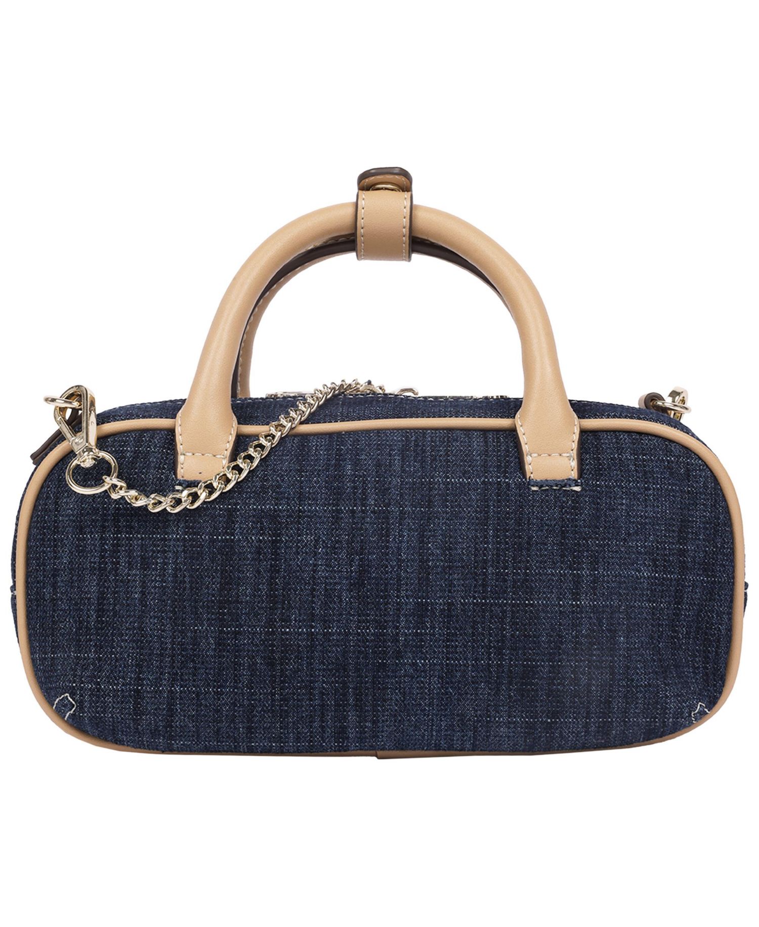 Bentley Denim and PU Mini Satchel - Women s Top Handle Crossbody Handbag with Chain Detail