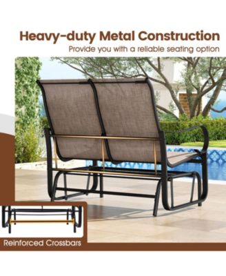 2-Person Outdoor Glider Bench with High Backrest and Metal Frame