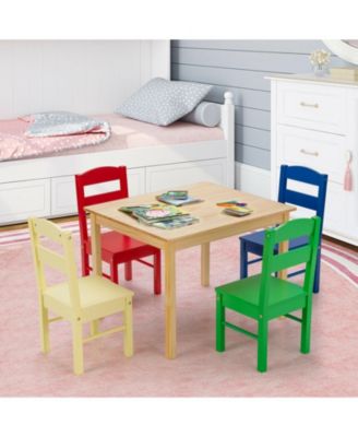 5 pcs Kids Pine Wood Multicolor Table Chair Set