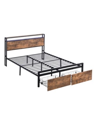 Queen Size Bed Frame with Storage Headboard and 2 Drawers