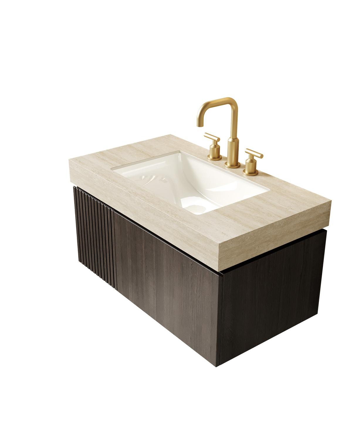 Sillysis 30 Inch Bathroom Vanity with Travertine Pattern Sintered Stone Top, Ceramic Undermount Sink, Soft Close Cabinet