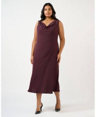 Plus Size Britney Assymetric Cowl-Neck Midi Sheath Dress