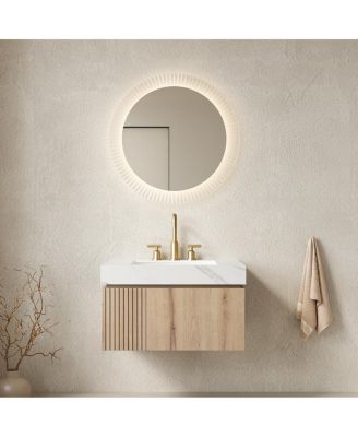 Wall Mounted Bathroom Vanity with Carrara Sintered Stone Top, Ceramic Sink, Soft Close Cabinet, Pre-assembled