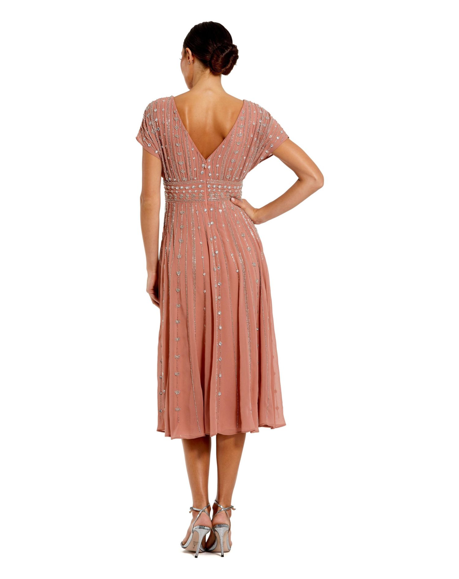 Women's Embellished Beaded Georgette Blouson A-Line Midi Dress