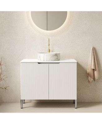Sillysis - Modern Bathroom Vanity with Vessel Sink, Soft Close Doors, Scandinavian Storage Cabinet White